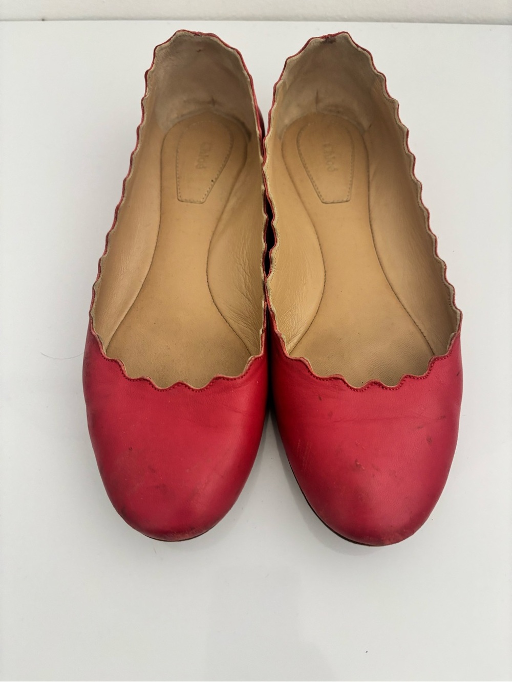 Chloe pink Scalloped Edge Leather Ballet Flats